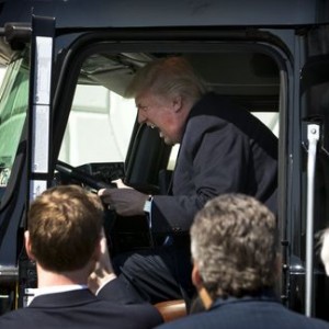 Donald Trump Drives a Semi-Truck in the White House Parking Lot