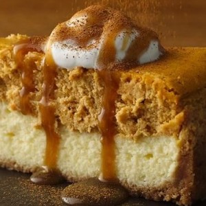 Pumpkin Cheesecake with Caramel Sauce