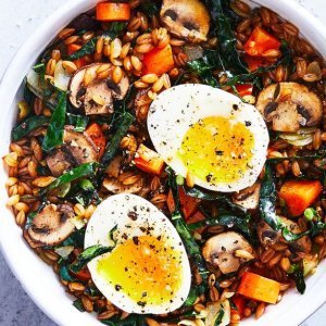 Italian Farro With Kale and Mushrooms