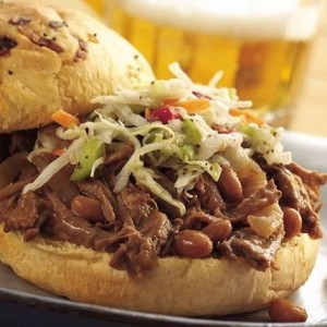 Slow-Cooker Cowboy Beef and BBQ Bean Sandwiches